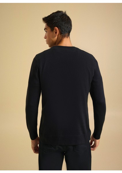 Bisiklet Yaka Basic Düz Siyah Erkek Kazak PBF5WM-KZK9557