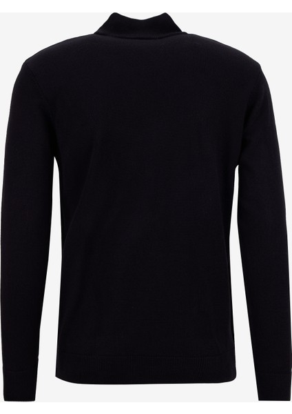 Dik Yaka Basic Düz Siyah Erkek Kazak PBF5WM-KZK9556 fiyatları