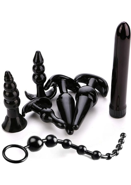 7 Parça Anal Tıpa Başlangıç Seti-Esnek Boğumlu Anal Tıpalar-Titreşimli Anal Vajinal Vibratör