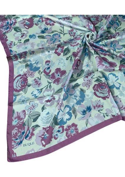 Buqle Jan Jan Çiçek Desenli Saten Eşarp - 100X100 cm