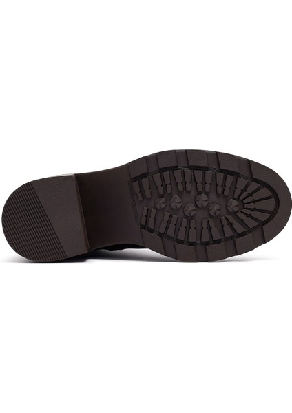 Kadın Kahverengi Fermuarlı Kalın Topuklu Deri Bot 25WFD2037FT