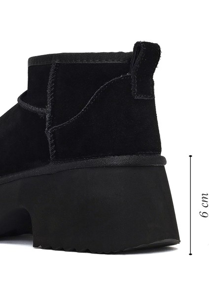 Kadın Siyah Kalın Tabanlı Süet Deri Teddy Bot 25WFD492910 fiyatları
