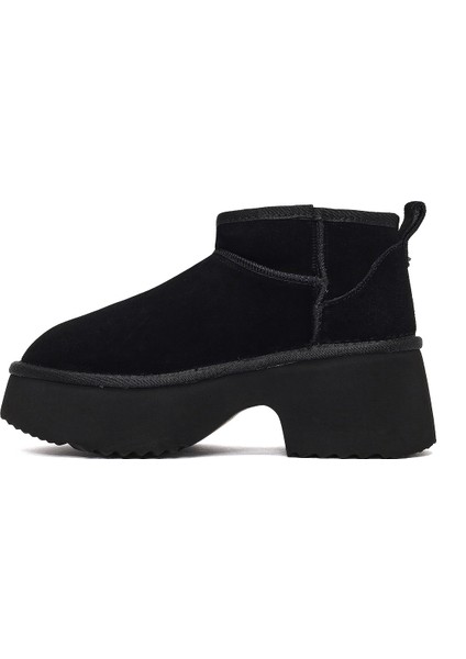 Kadın Siyah Kalın Tabanlı Süet Deri Teddy Bot 25WFD492910 fırsatları