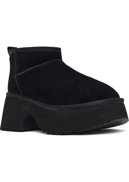 Kadın Siyah Kalın Tabanlı Süet Deri Teddy Bot 25WFD492910