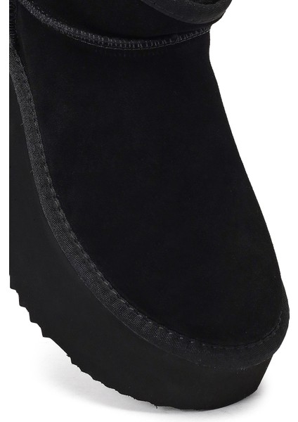 Kadın Siyah Kalın Tabanlı Süet Deri Teddy Bot 25WFD492910