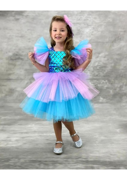 Tokalı Kız Çocuk A Kalitede Deniz Kızı Konsept Elbise Parti Mezuniyet Doğum Günü Kostüm Düğün Abiye modelleri