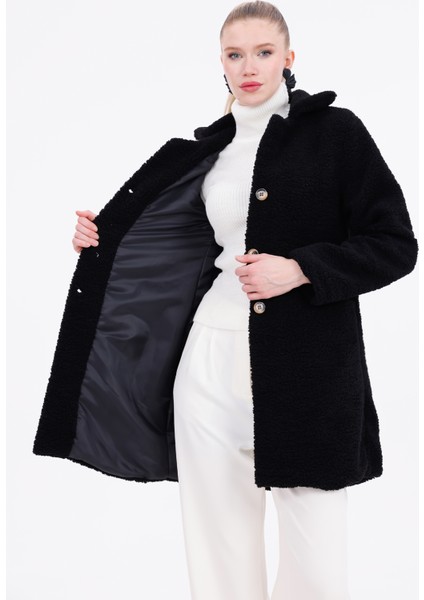 Düğmeli Cepli Kadın Peluş Kaban fiyatları