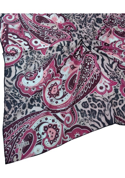 Emilya Fres Krep Leopar Desenli Eşarp 90X90 cm