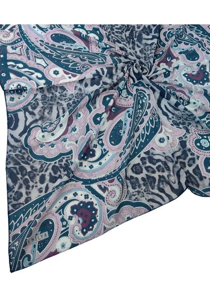 Emilya Fres Krep Leopar Desenli Eşarp 90X90 cm