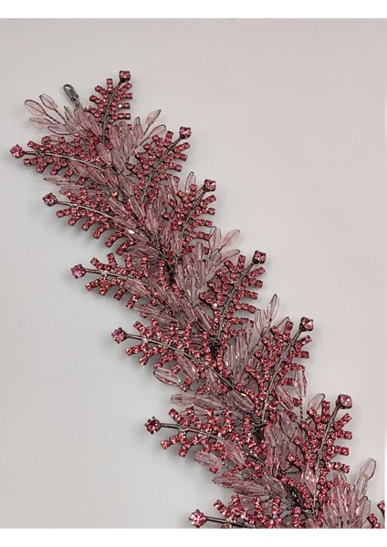 Boncuklu, Çiçekli Kristal Gelin Tacı Saç ve Türban Aksesuarı