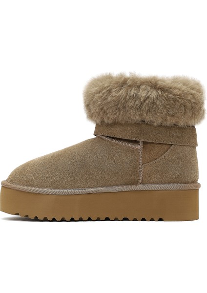 Kadın Bej Kalın Tabanlı Kürk Detaylı Süet Deri Teddy Bot 25WFD492410 modelleri