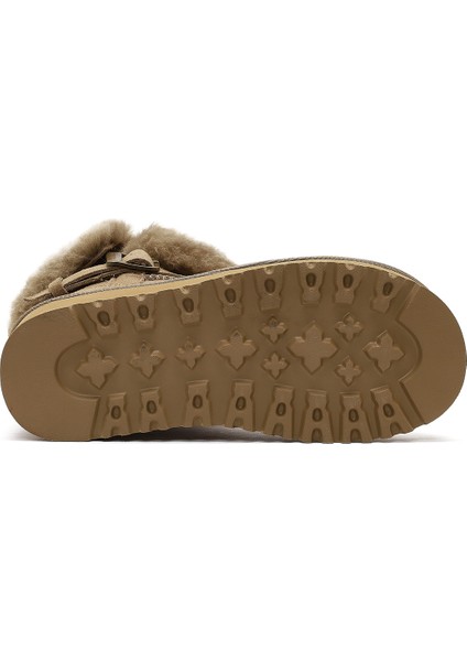 Kadın Bej Kalın Tabanlı Kürk Detaylı Süet Deri Teddy Bot 25WFD492410