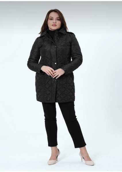 Billur Kadın Büyük Beden Astarlı Kapüşonlu Kapitone Yelek