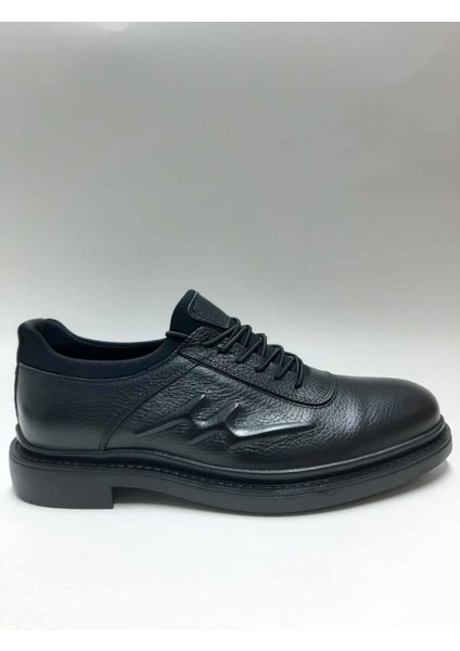 Hakiki Deri Topuklu Kauçuk Taban Siyah Renk Geniş Kalıp Kışlık Erkek Ayakkabı C-9816064MRTT