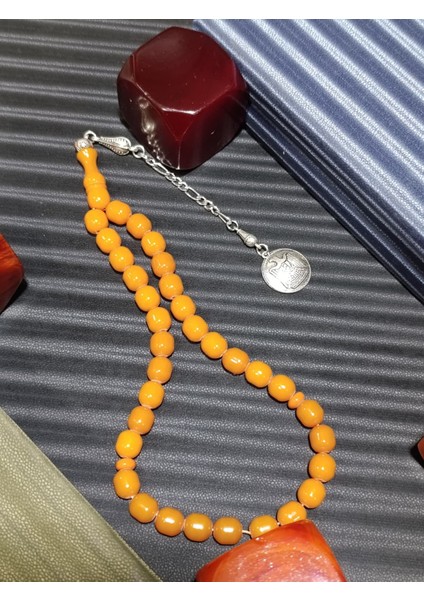 Sarı Sıkma Çubuk Kehribar Tesbih