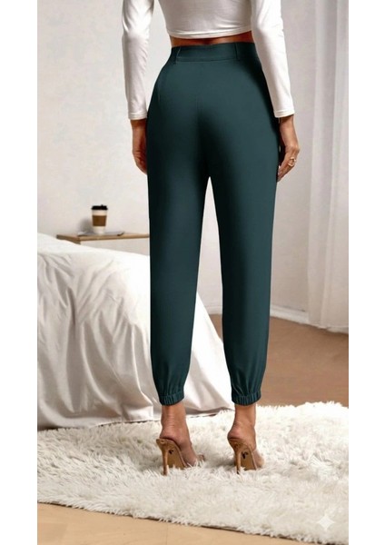 Kadın Yüksek Bel Cepli Paçası Lastikli Ithal Krep Pantolon modelleri