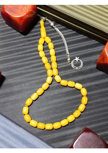 Çubuk Kehribar Tesbih: Altın Sarısı Kapsül Kesim