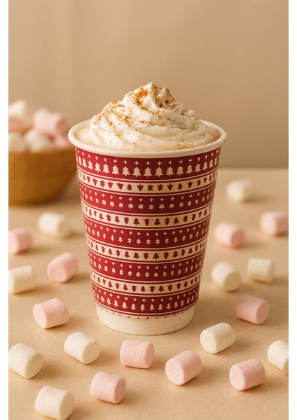 Kış Temalı Çam Ağaç Desenli Karton Bardak – 14 Oz | Sıcak Içecek , Çift Katlı, Dayanıklı Bardak 5 Adet