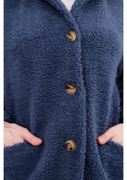 Düğmeli Cepli Kadın Peluş Kaban fiyatları