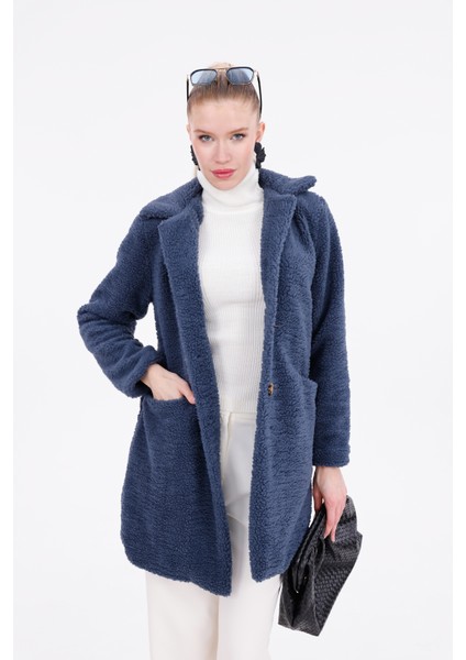 Düğmeli Cepli Kadın Peluş Kaban indirimleri