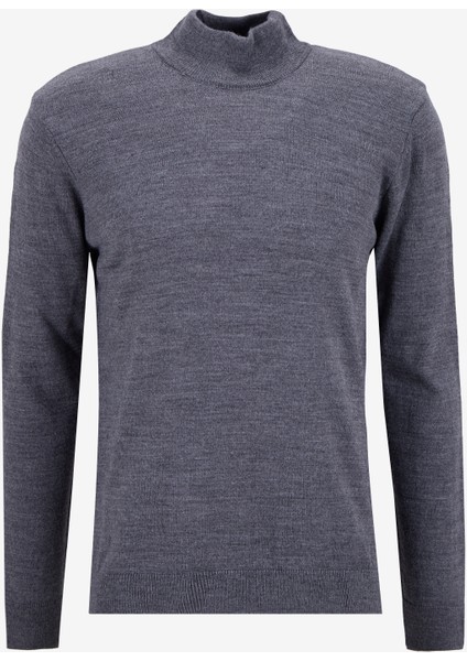 Dik Yaka Basic Düz Gri Erkek Kazak PBF5WM-KZK9556