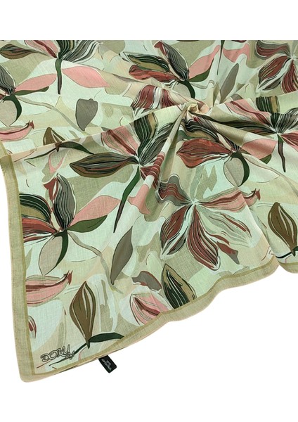 Ebruli Soft Pamuklu Çiçek Desenli Eşarp - 95X95 cm