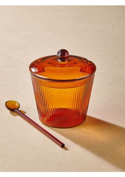 Striped Cam Kaşıklı Şekerlik Amber 10X12 cm fiyatları