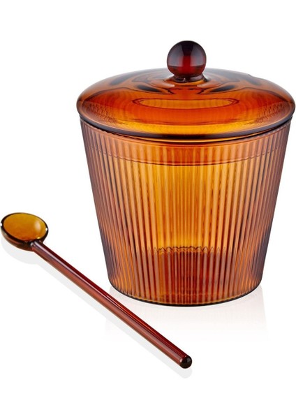 Striped Cam Kaşıklı Şekerlik Amber 10X12 cm fırsatları