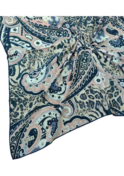 Emilya Fres Krep Leopar Desenli Eşarp 90X90 cm