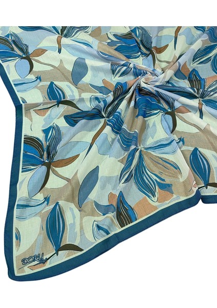 Ebruli Soft Pamuklu Çiçek Desenli Eşarp - 95X95 cm