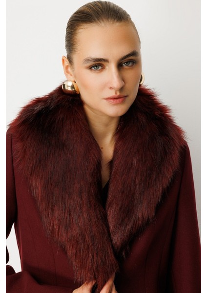 Yakası Kürklü Kapak Cepli Kaban Bordo 06065 fiyatları