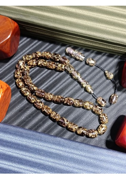 Altın Varaklı Tesbih Siyah Gold Renkli