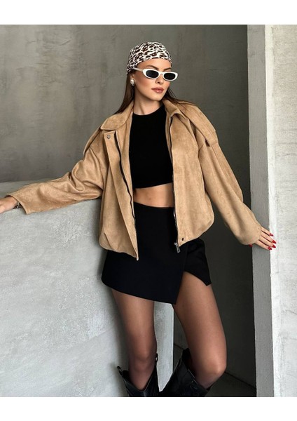 Yeni Sezon Oversize Süet Bomber Ceket