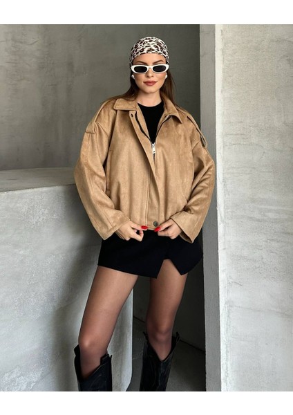 Yeni Sezon Oversize Süet Bomber Ceket