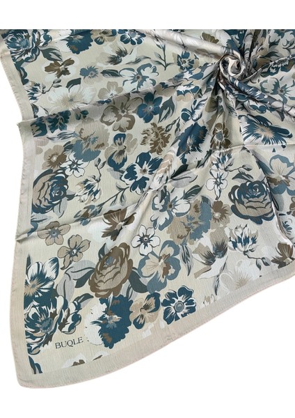 Buqle Jan Jan Çiçek Desenli Saten Eşarp - 100X100 cm