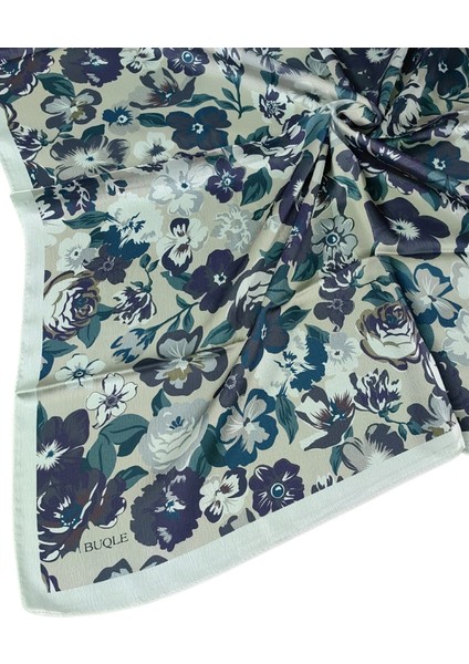 Buqle Jan Jan Çiçek Desenli Saten Eşarp - 100X100 cm