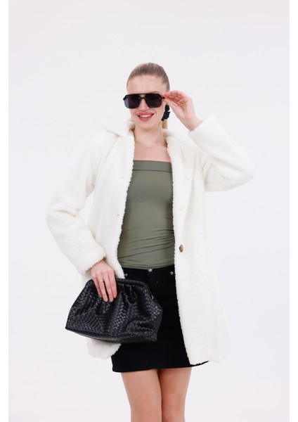 Düğmeli Cepli Kadın Peluş Kaban indirimleri