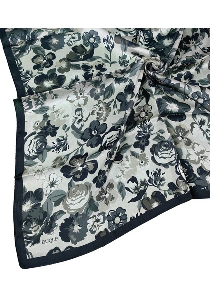 Buqle Jan Jan Çiçek Desenli Saten Eşarp - 100X100 cm