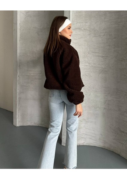Oversize Fermuarlı Peluş Ceket