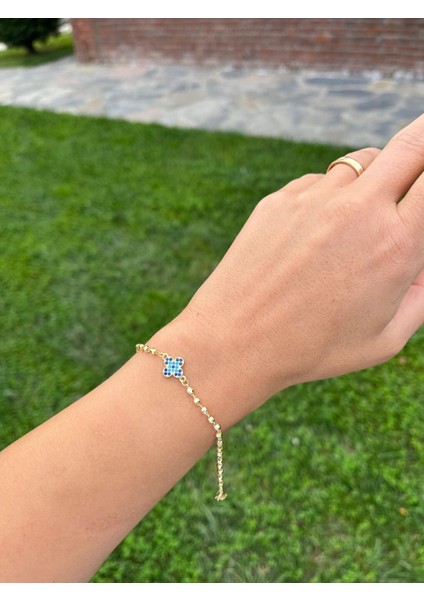 Mavi Taşlı Yonca Bileklik
