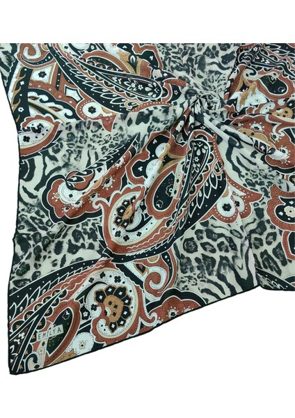 Emilya Fres Krep Leopar Desenli Eşarp 90X90 cm