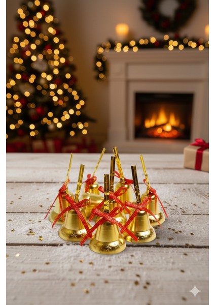 Yılbaşı 9 Lu Metal Görünümlü Plastik Gold Çan Çam Ağacı Süsü 3 cm