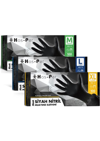 Feyza Yapı Haspet Siyah Pudrasız Nitril Muayene Eldiveni