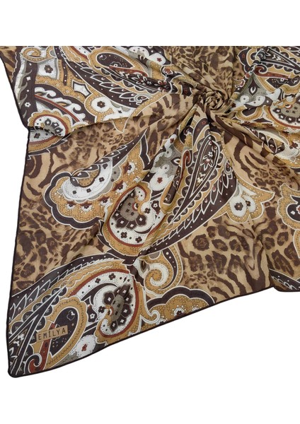 Emilya Fres Krep Leopar Desenli Eşarp 90X90 cm