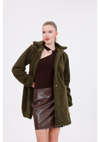 Düğmeli Cepli Kadın Peluş Kaban fırsatları