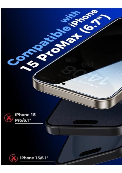 Magıc John iPhone 15 Pro Max 6,7 Inç Için 2 Paket Gizlilik Camı Ekran Koruyucu ,temperli Cam Ekran Koruyucu.