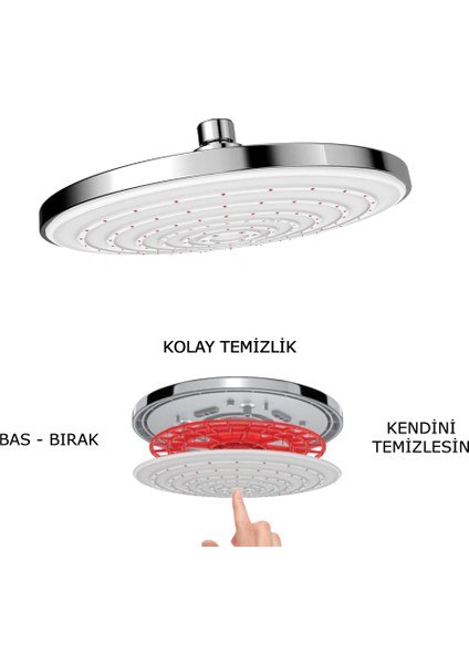 | Valtemo Patentli Mucize Kireç Temizleyicili Yağmurlama Tepe Duş Başlığı - Krom & Beyaz