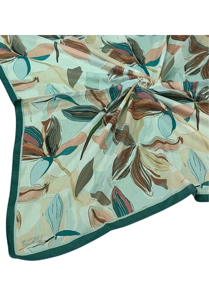 Ebruli Soft Pamuklu Çiçek Desenli Eşarp - 95X95 cm