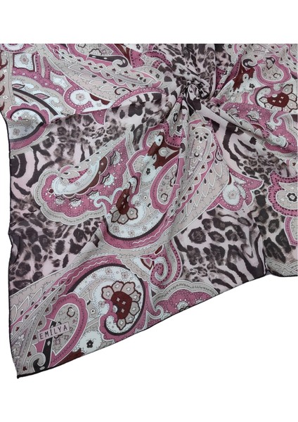 Emilya Fres Krep Leopar Desenli Eşarp 90X90 cm