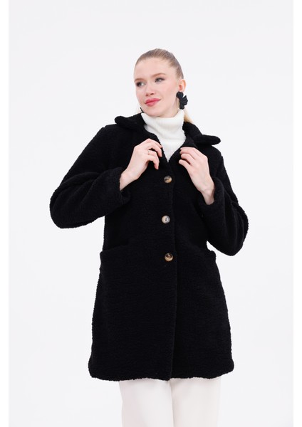 Düğmeli Cepli Kadın Peluş Kaban fiyatları